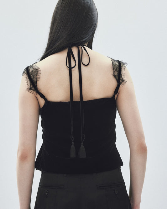 flower lace black velour camisole tops【Delivery in November 2025】