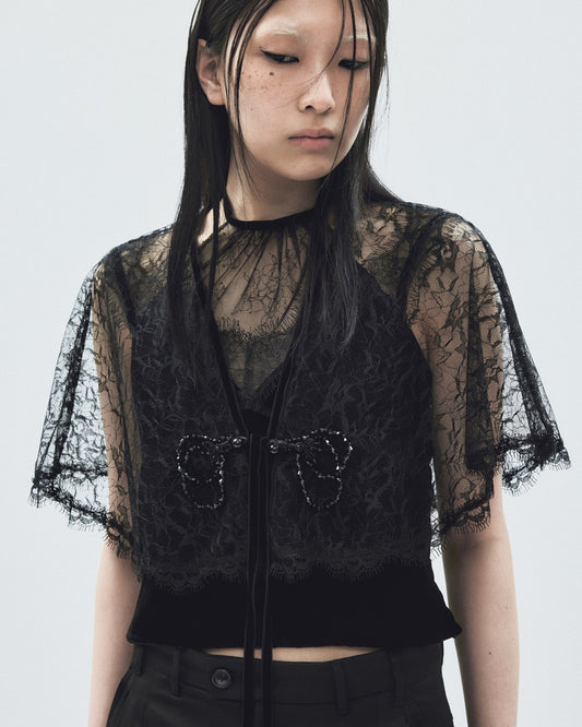 flower lace velvet ribbon cape Black【Delivery in February 2026】