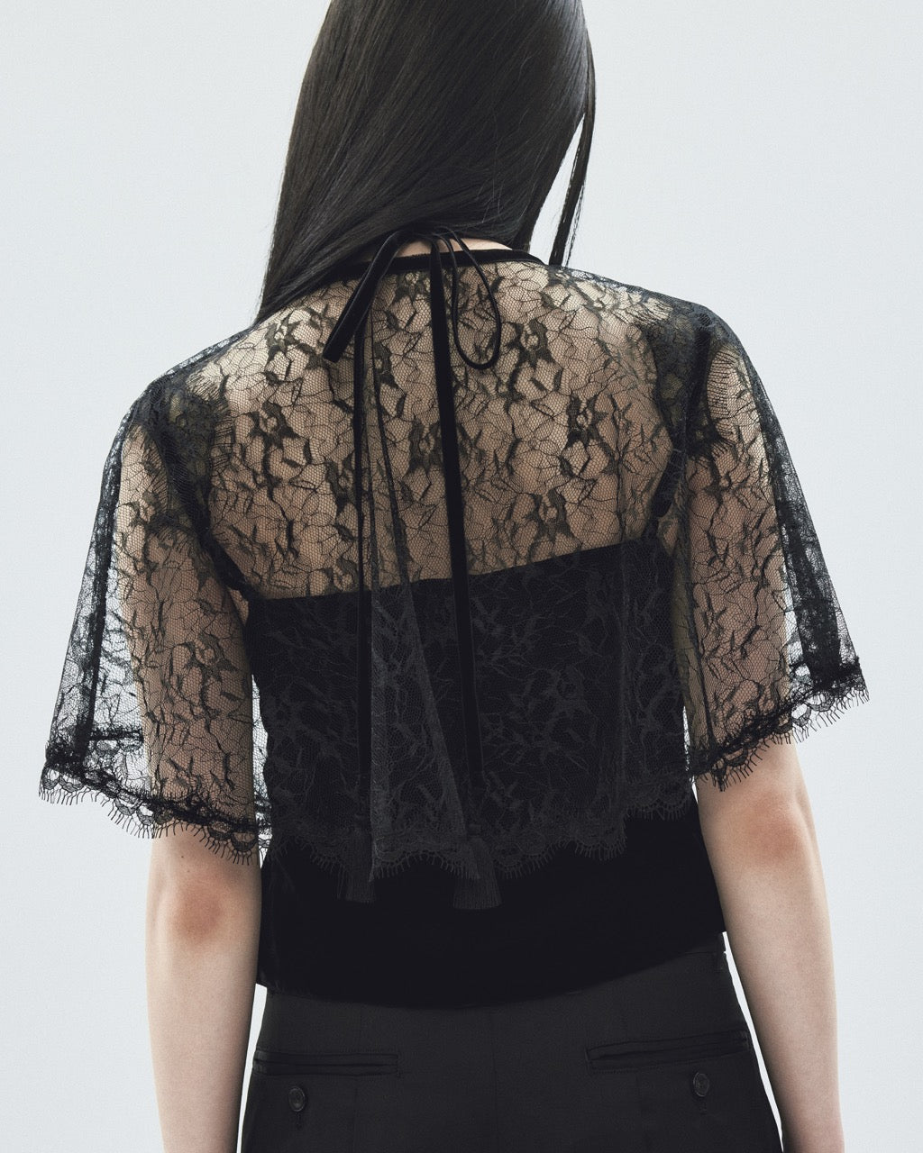flower lace velvet ribbon cape Black【Delivery in November 2025】