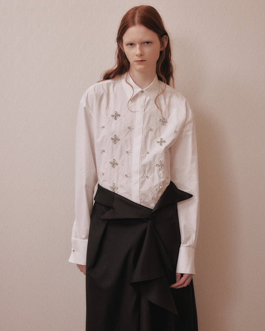 lace argyle bijou shirt white【Delivery in February 2027】
