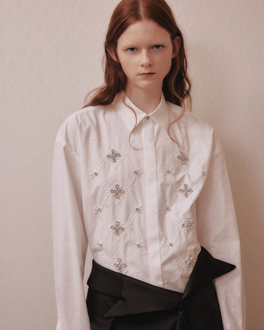 lace argyle bijou shirt white【Delivery in February 2027】