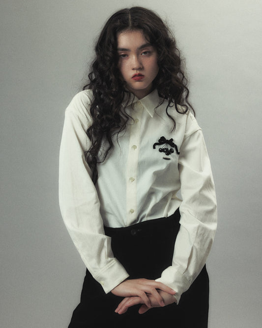 cherry tape ribbon long sleeve shirt White【Delivery in September 2026】