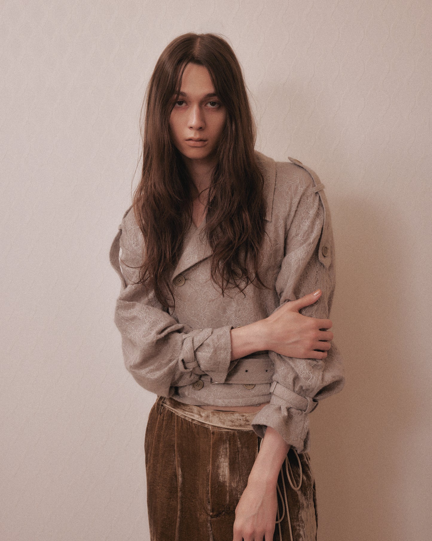 punching lace peplum trench jacket Khaki【Delivery in January 2027】