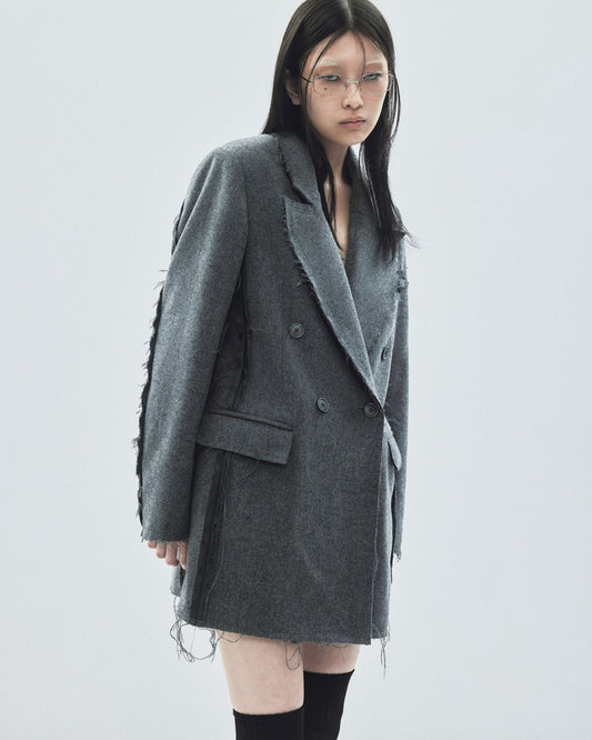 seam frayed melton coat Gray【Delivery in January 2026】