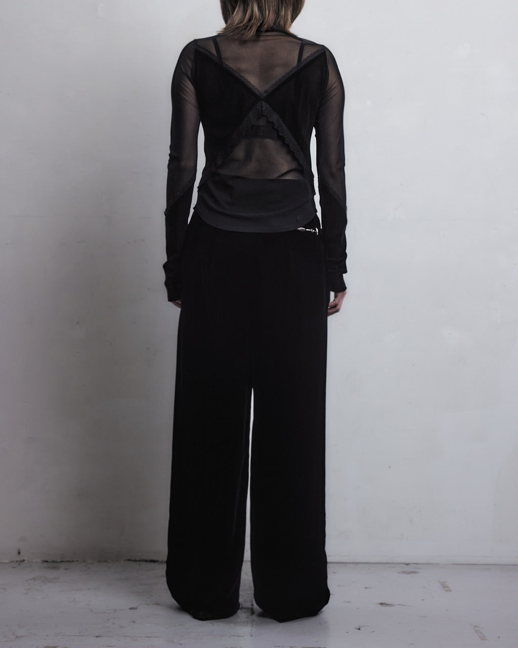 flocky tulle lace cross tops【stock】