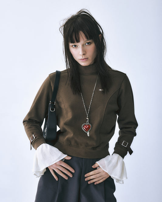 cuffs belted pullover Brown【Stock】