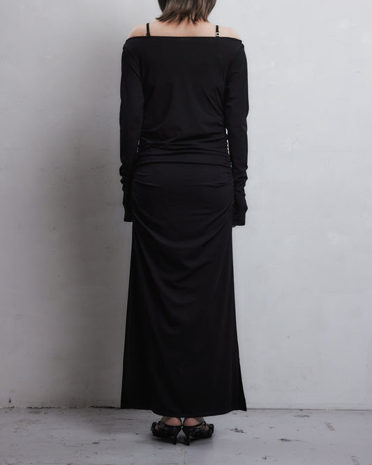 lace layered drape jersey dress Black【Delivery in July 2026】