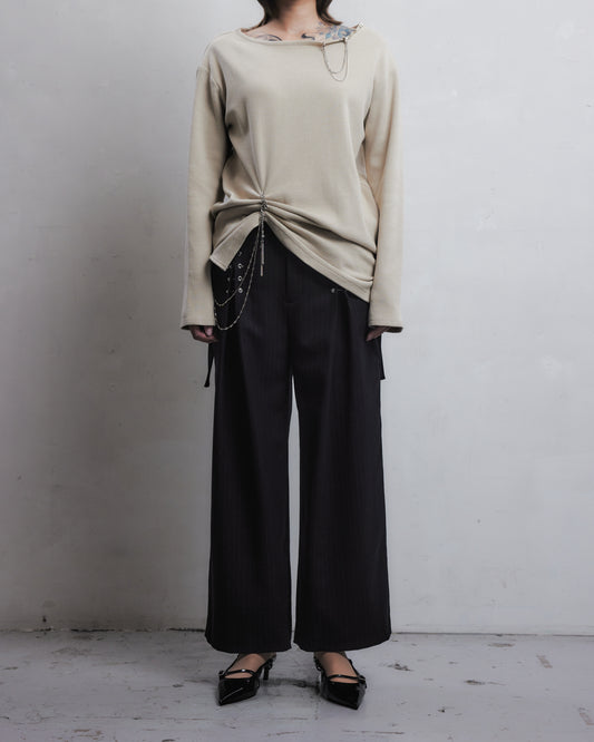 body piercing long sleeve pullover Light Beige【Delivery in July 2026】