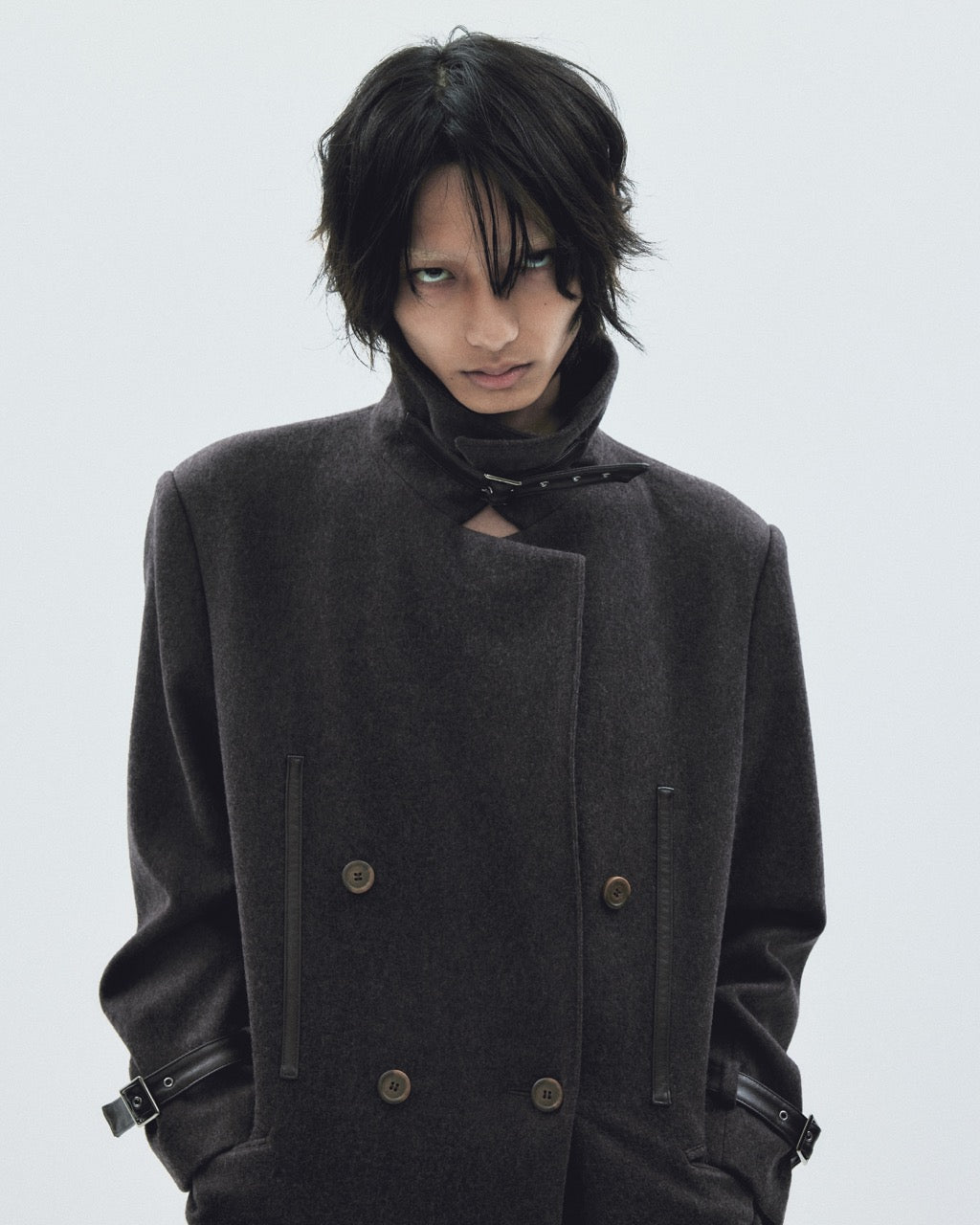 lace up soutien collar coat Dark brown【Delivery in November 2025】