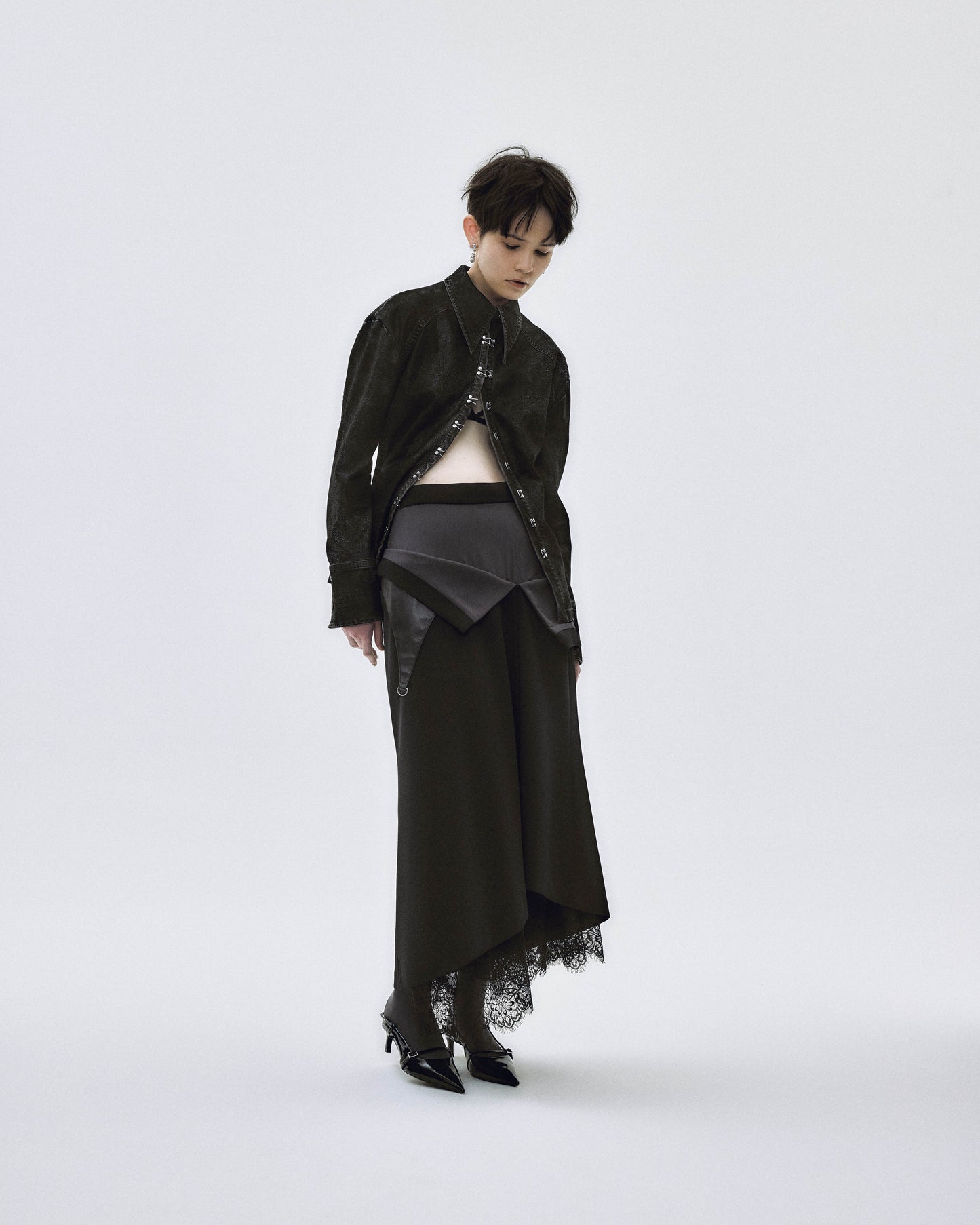 fade leather hook shirt jacket Black【Delivery in November 2025】