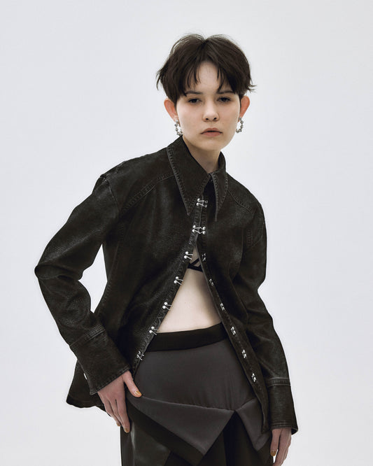 fade leather hook shirt jacket Black【Delivery in November 2025】