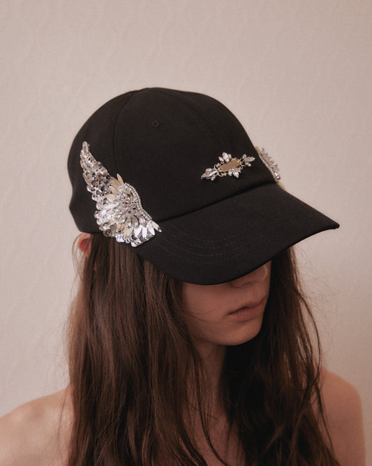 Silver crystal bijou wing cap Black【Delivery in March 2027】