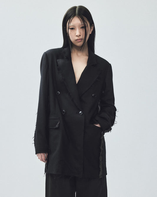 seam frayed melton coat Black【Delivery in January 2026】