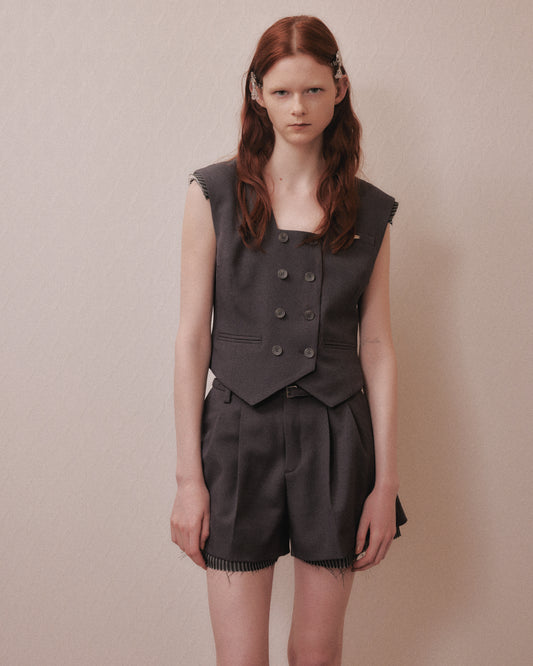 Exposed lining double belt trousers Gray【Delivery in January 2027】