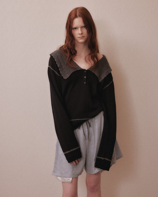 Lace collar knit pulover Black【Delivery in January 2027】