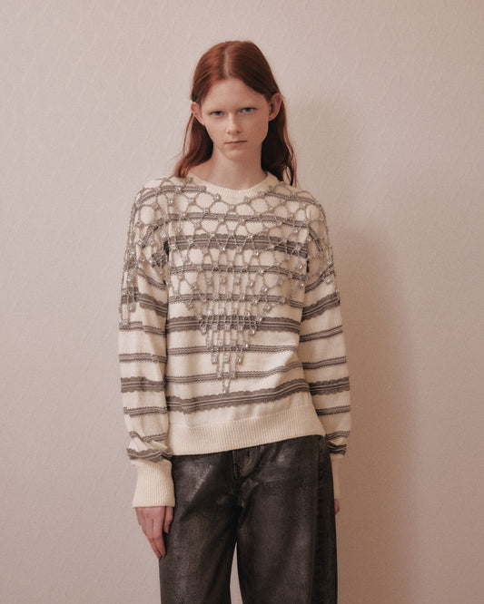 Lace border knit pulover Off white【Delivery in January 2027】