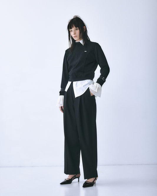 cuffs belted pullover Black【Stock】