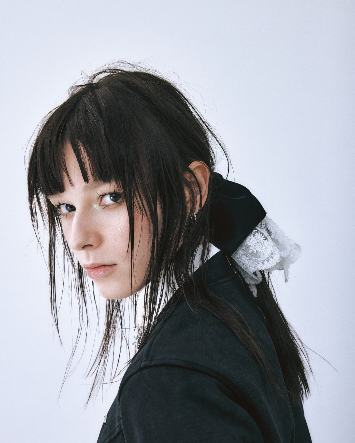 【STUDIOUS Special item】velour lace chou chou Black × White【Delivery in June 2025】