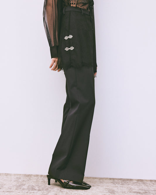 flower tulle skirt pants Black【stock】