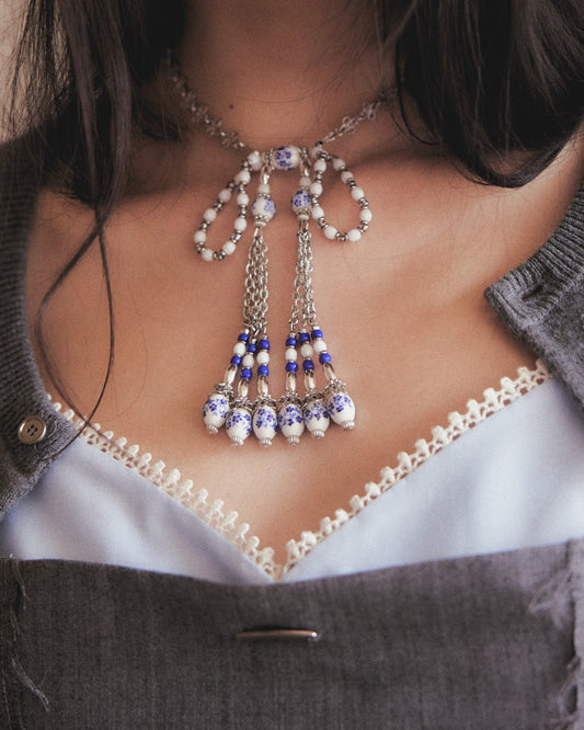 PARCO先行 | blue and white porcelain ribbon chain necklace 【Delivery in March 2026】