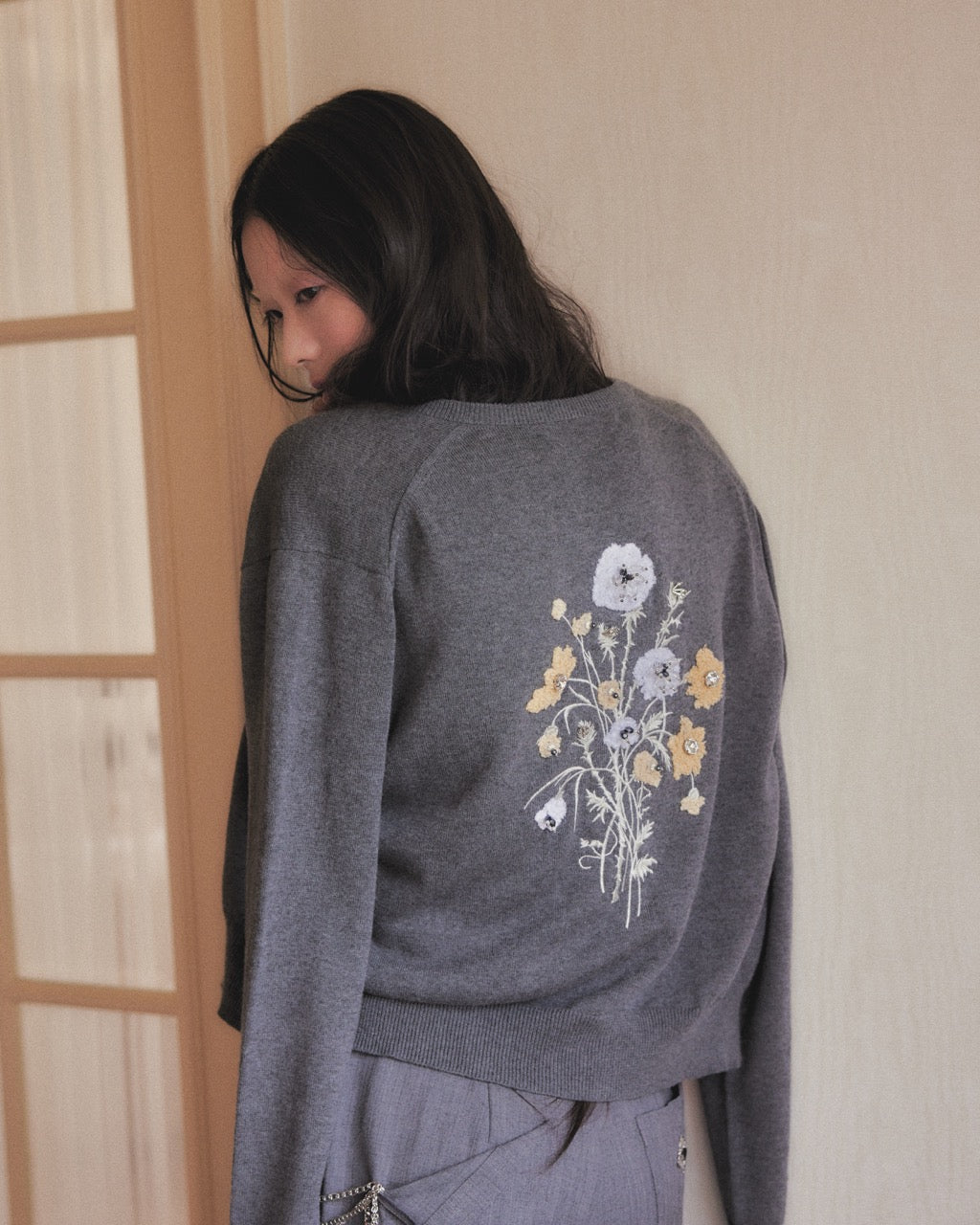 wild bloom beads embroidery cardigan Heather gray【stock