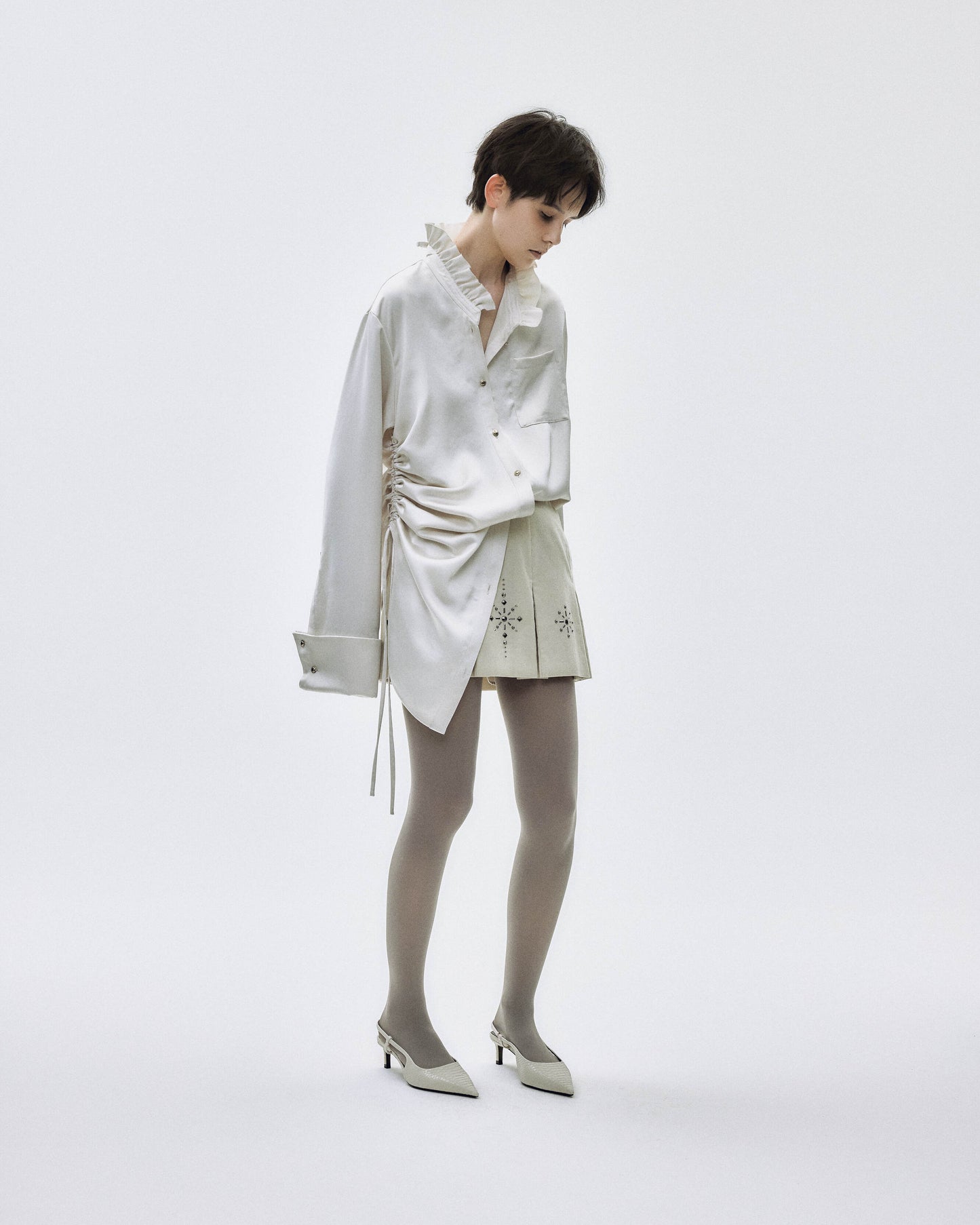 Asymmetry drawstring shirt【Delivery in August 2025】