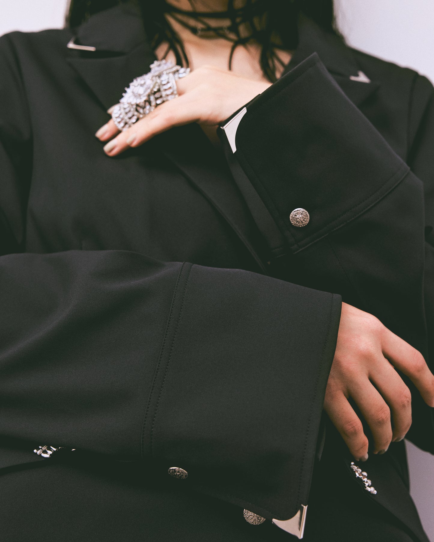 silver metal shirt jacket Black【stock】