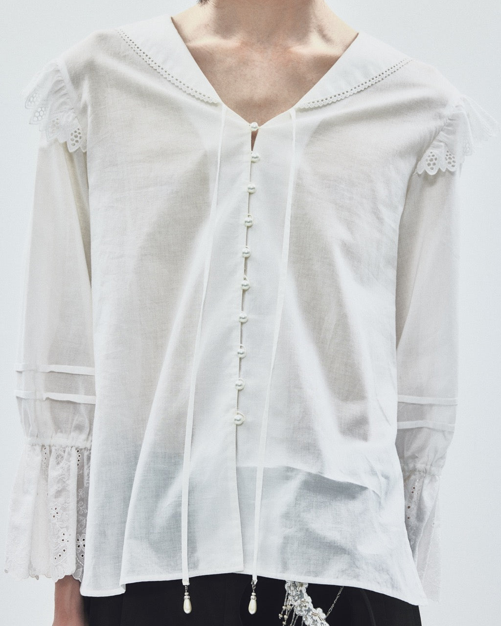 cotton lace sailor blouse【stock】