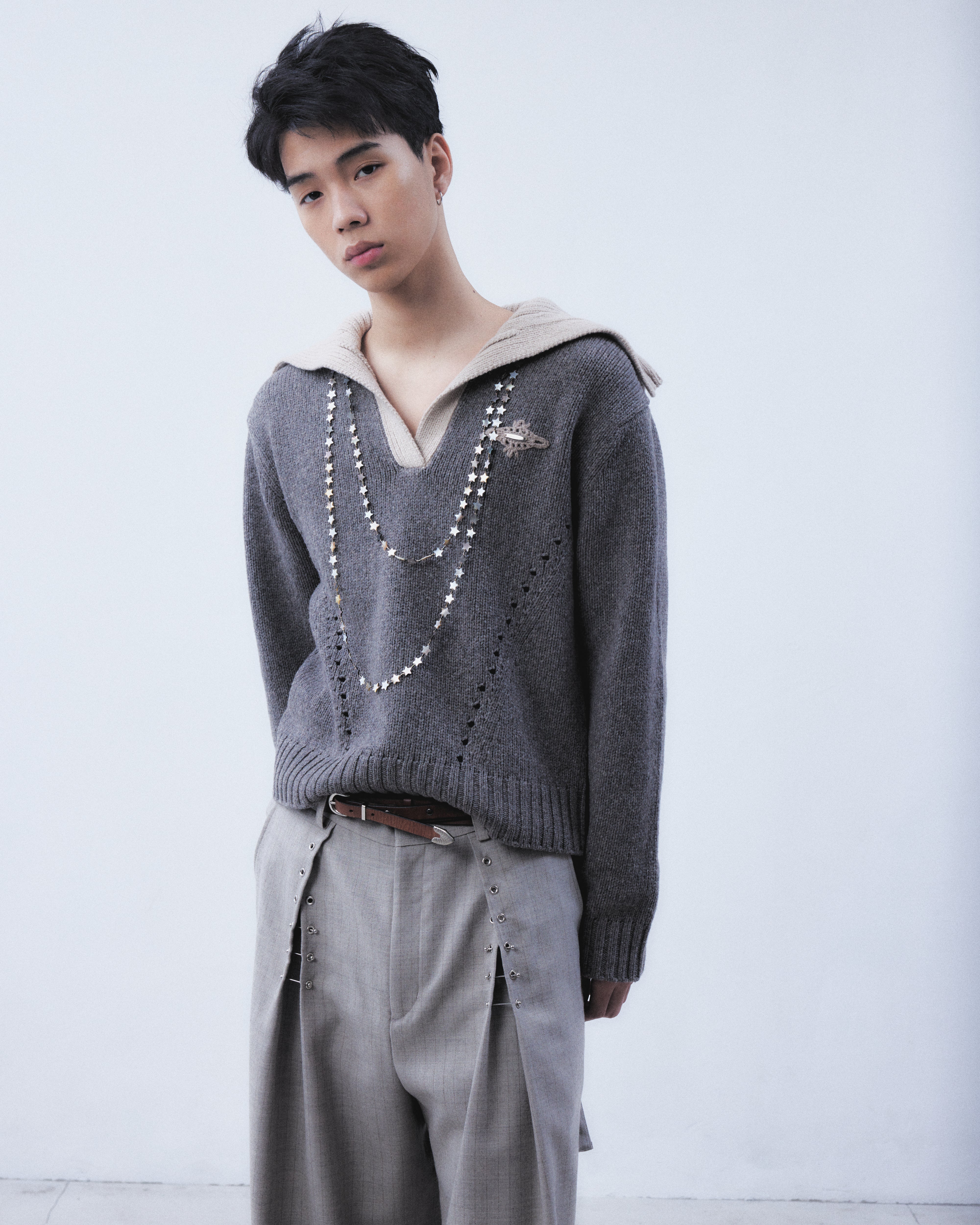 タナカダイスケ|ニット|big collar knit pullover Smoky brown