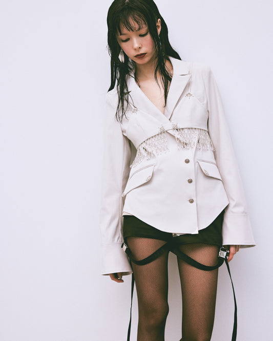 silver metal shirt jacket Gray【stock】