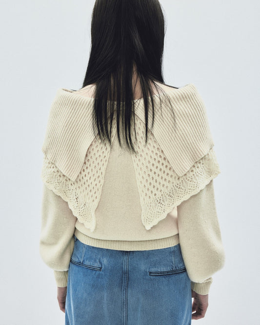 bijou tiara off-shoulder knit Ivory 【stock】