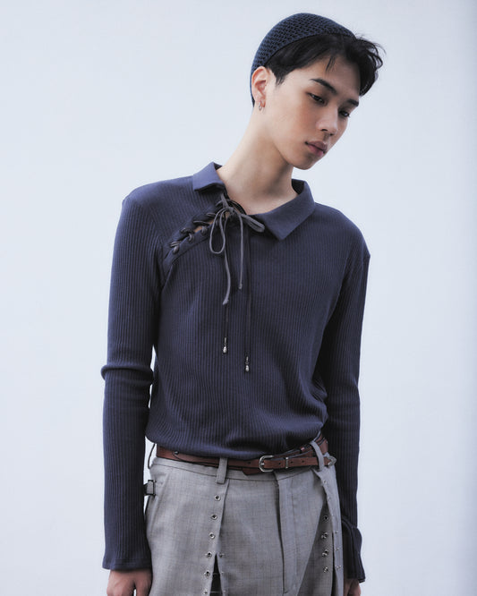 double ribbon lace up riv tops Charcoal gray【Delivery in June 2026】