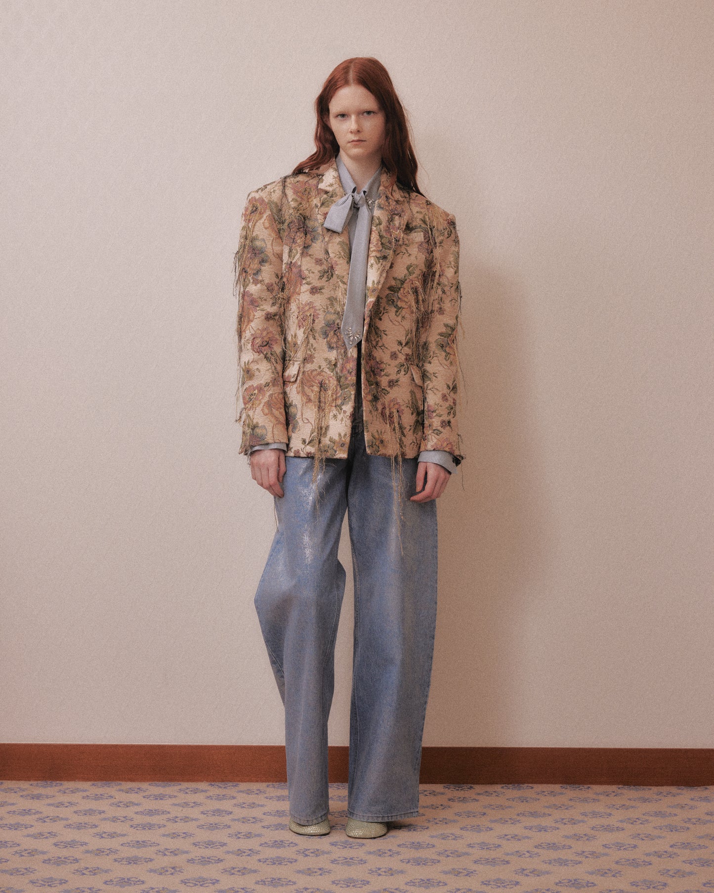 bijou check bow tie shirt Blue【Delivery in February 2027】