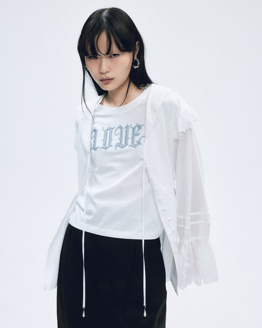 LOVE glitter T-shirt mini White× Silver【stock】