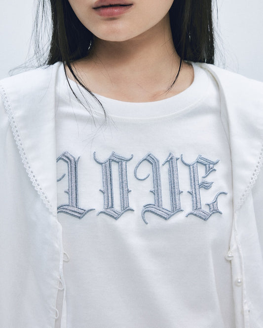 LOVE glitter T-shirt mini White× Silver【stock】