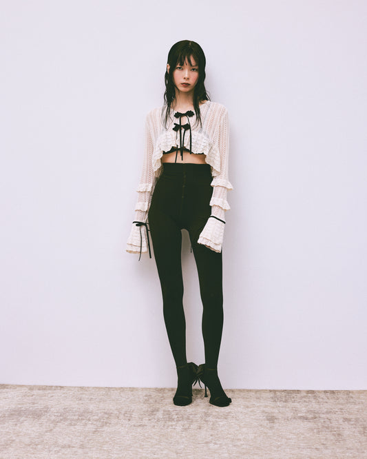 double ribbon knit cardigan Ivory【stock】