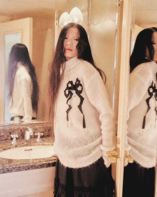 PARCO先行 | lazy ribbon mohair knit White×Black【Delivery in March 2026】