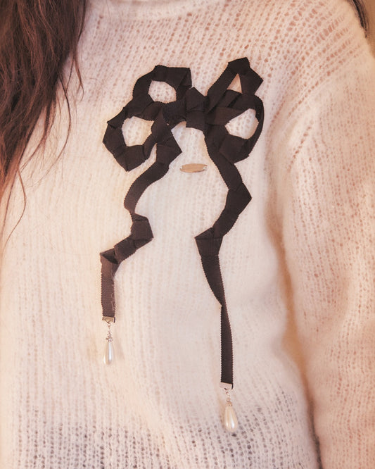 PARCO先行 | lazy ribbon mohair knit White×Black【Delivery in March 2026】