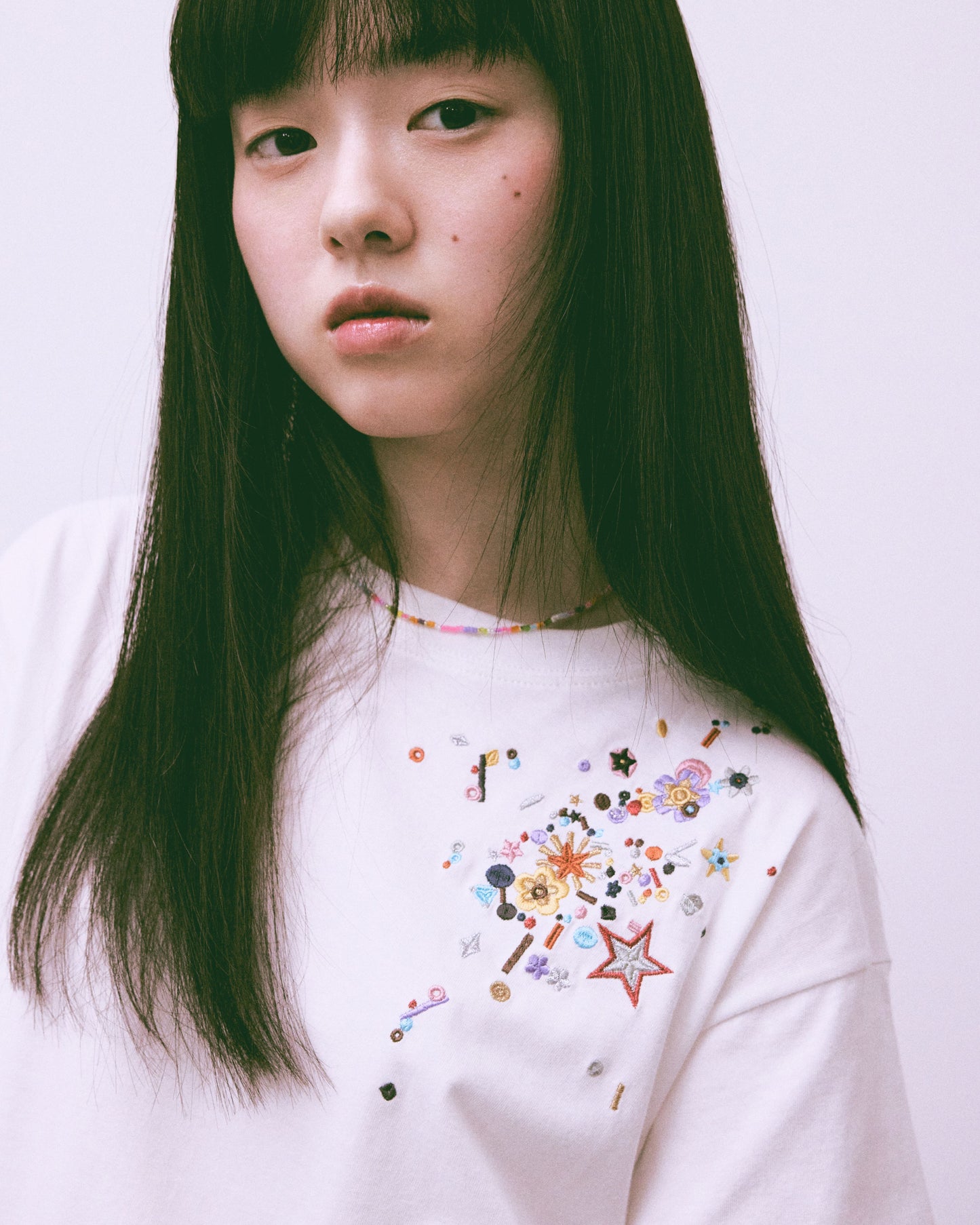 hearty childhood spangle T-shirt White【stock】
