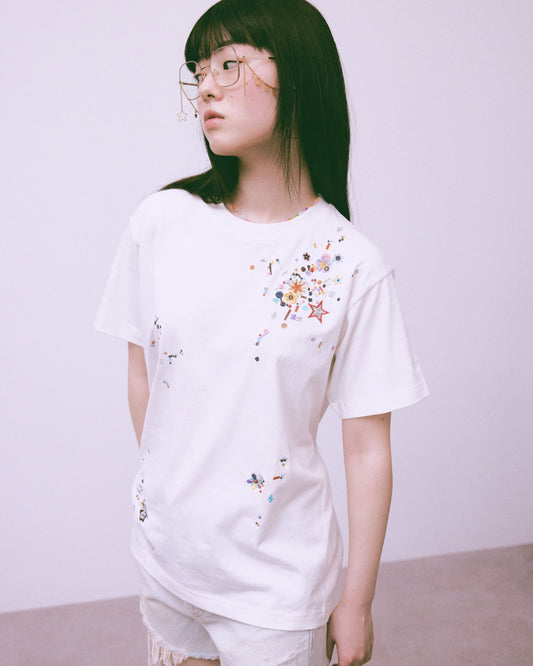 hearty childhood spangle T-shirt White【stock】