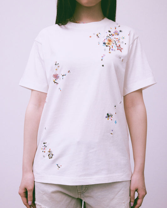 hearty childhood spangle T-shirt White【stock】