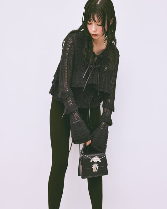 double ribbon knit cardigan Black【stock】