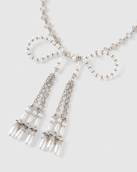 pearl ribbon chain necklace【stock】