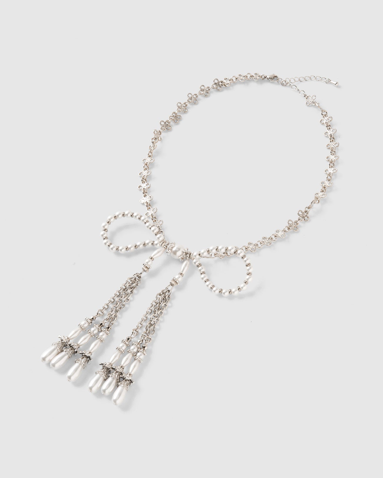 pearl ribbon chain necklace【stock】