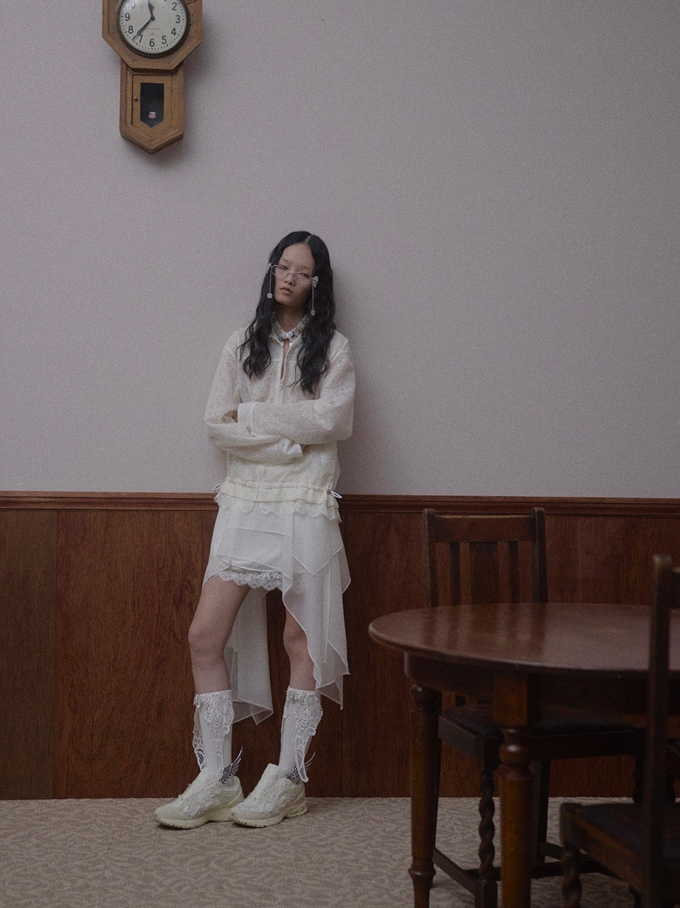 fuzzy lace drawstring blouson Cream【Delivery in January 2026】