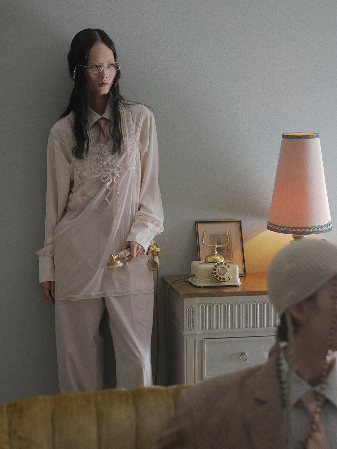 pin tuck frilled shirt Shell pink【Delivery in January 2026】