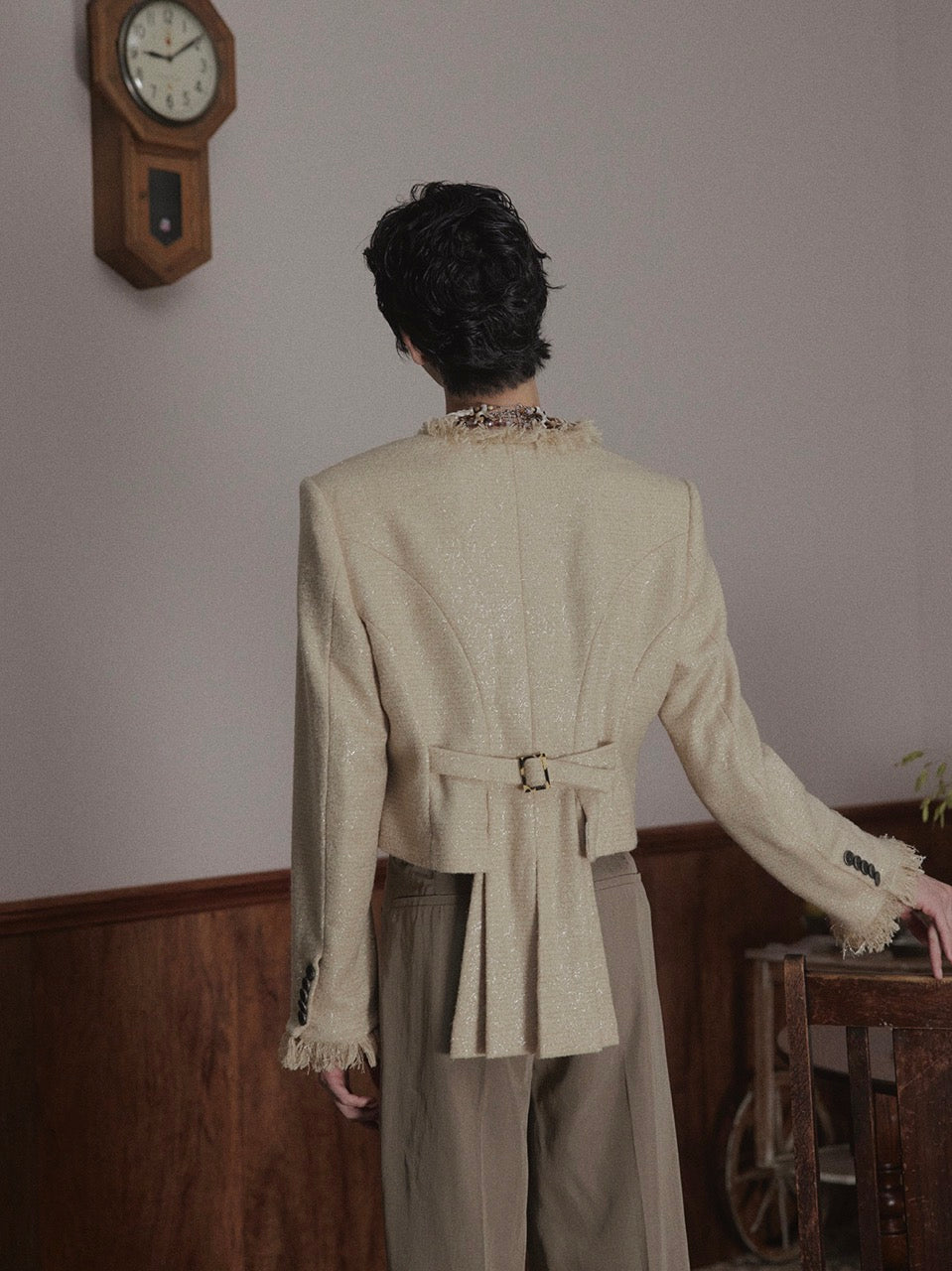 U neck fringe tweed jacket【Delivery in March 2026】