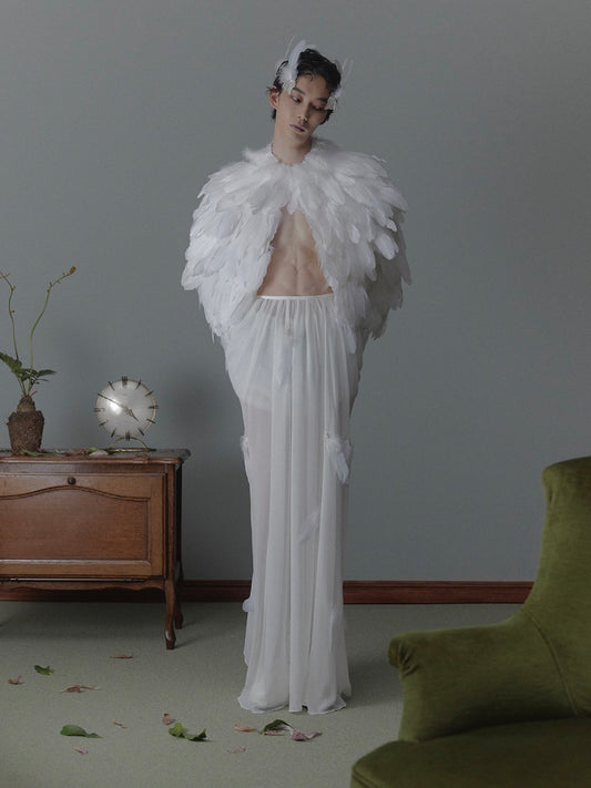 feather chiffon long skirt【Delivery in March 2026】