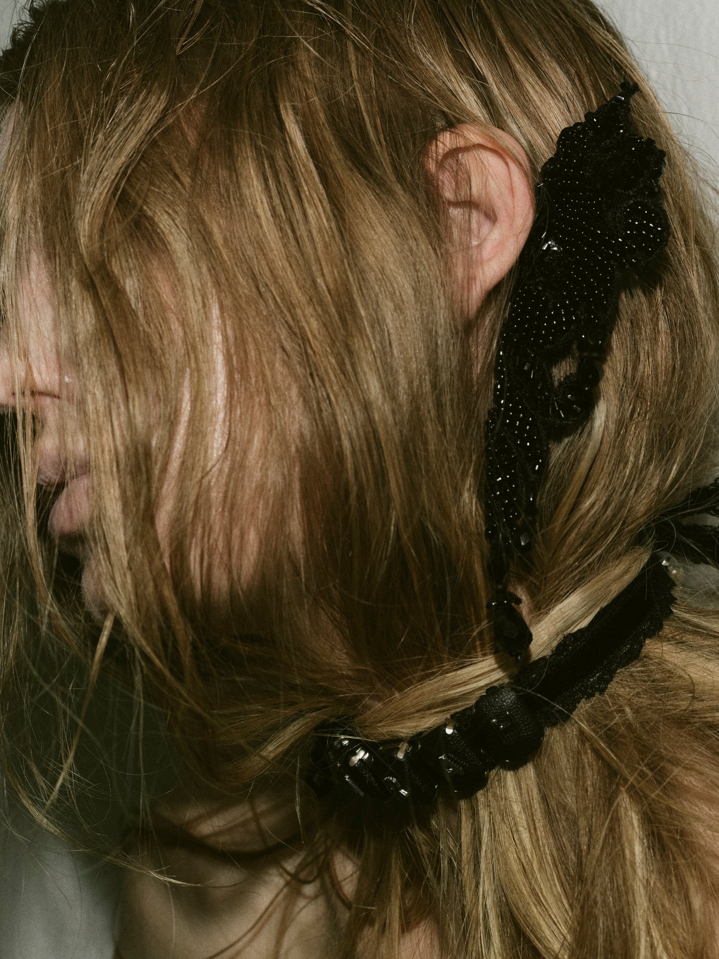 black leather bijou initial lace choker【Delivery in August 2025】