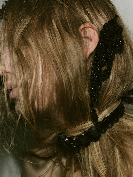 black leather bijou initial lace choker【Delivery in November 2025】